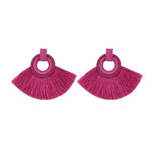 Boho Magenta Fringe Push Back Earrings